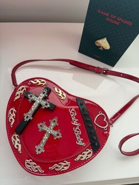 Red Heart Cross Accent Shoulder Bag